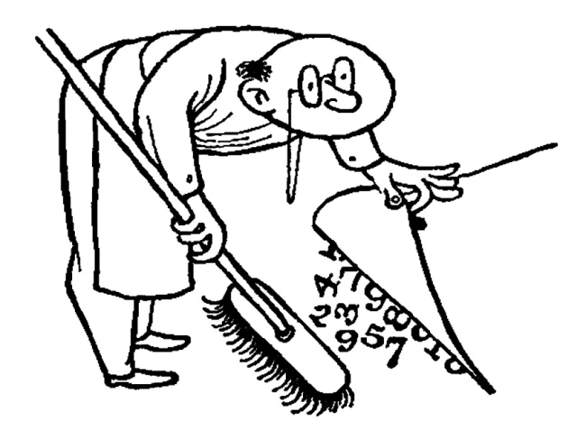man sweeping numbers under a rug